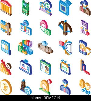 Isometric business technology and communication icons set Stock Vector