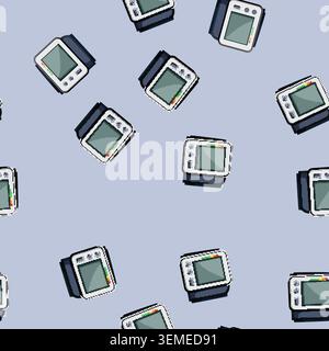 seamless pattern hypertension blood pressure monitor cartoon vector Stock Vector
