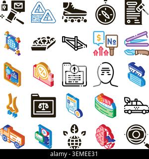 Variety of icons representing business, law, and everyday elements Stock Vector