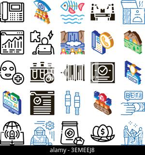 Business technology finance communication and health icons set Stock Vector