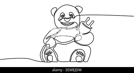 Minimalist Continuous Line Drawing of Panda Holding Sustainable Electric Plug Stock Vector