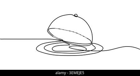 Minimalist Continuous Line Drawing of an Opened Food Serving Cloche Stock Vector