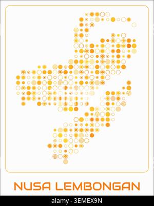 Nusa Lembongan digital style map. Large circle dots on white background. Dotted shape of the island. Nusa Lembongan map and title. Stock Vector