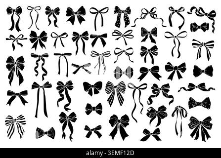 Black bows in various styles, sizes, and shapes. Stock Vector