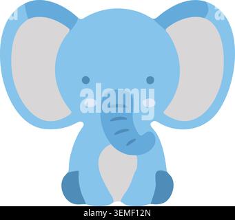 A soft blue elephant character with large ears a curled trunk and a seated pose Stock Vector