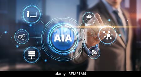 AI artificial intelligence system for business automation with workflow and network icons Stock Photo