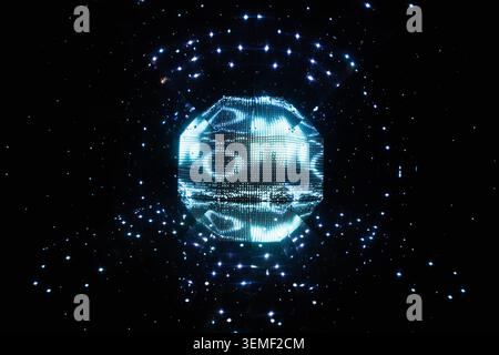 Futuristic digital sphere with glowing network particles Stock Photo