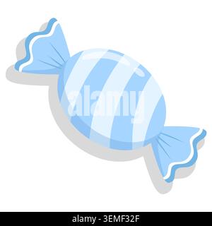 Cute blue pastel candy vector illustration with white wavy lines. Isolated sweet confectionery element for baby shower design, birthday party, scrapbo Stock Vector