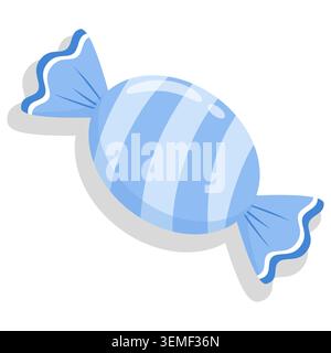 Cute navy blue candy vector illustration with white wavy lines. Isolated sweet confectionery element for baby shower design, birthday party, scrapbook Stock Vector