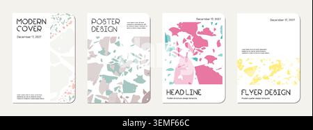 School diary cover design. Terrazzo abstract background made of natural stones, granite, quartz and marble. Venetian terrazzo texture school diary template. Stock Vector