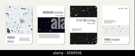 Note book cover design. Terrazzo abstract background made of natural stones, granite, quartz and marble. Venetian terrazzo texture note book template. Stock Vector