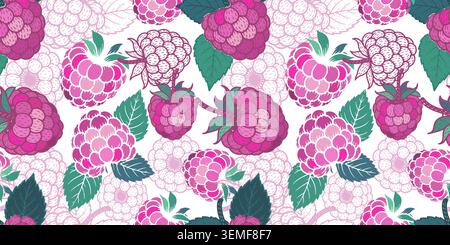 Raspberry seamless pattern . Hand drawn. Not AI, vector illustration. Stock Vector