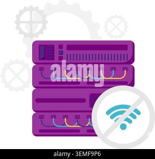 server with disconnected internet signal and network disruptions Stock Vector