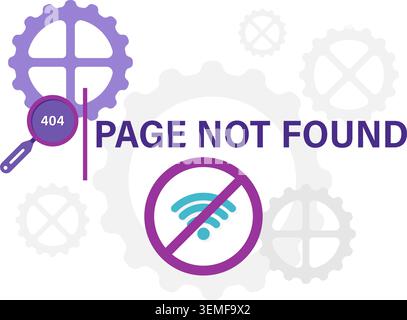 page not found with gear  and network disruptions Stock Vector