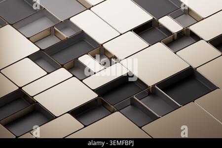 Abstract tiled metal geometry background, 3d rendering. 3D illustration. Stock Photo