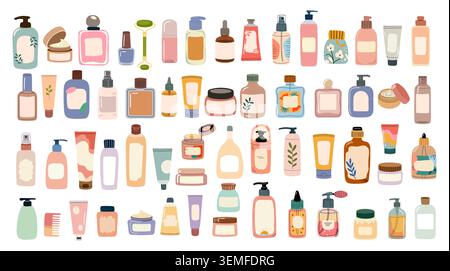 Soft pastel bottles line up in rows. Stock Vector
