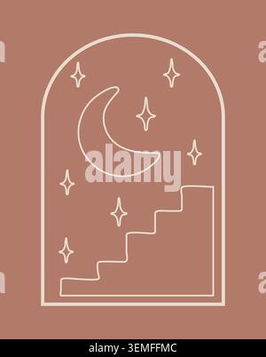 Crescent moon and stars vector icon set, outline and solid fill. Simple stock Vector illustration Stock Vector