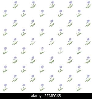 Small purple flowers and green leaves. Seamless floral pattern is isolated on the background. Delicate pastel palette Watercolor illustration. For tex Stock Photo