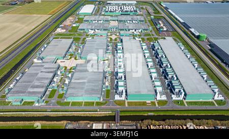 Top view of a large data center complex in a rural landscape in Europe Stock Photo