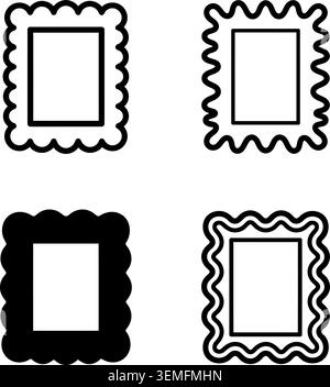 Scalloped rectangular frame line art and silhouette vector illustration pack Stock Vector