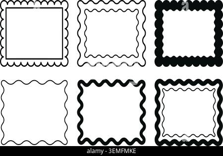 Elegant ripple edge border and wavy frame line art vector illustration package Stock Vector