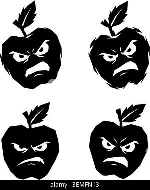 Angry apple character face silhouette vector illustration collection Stock Vector