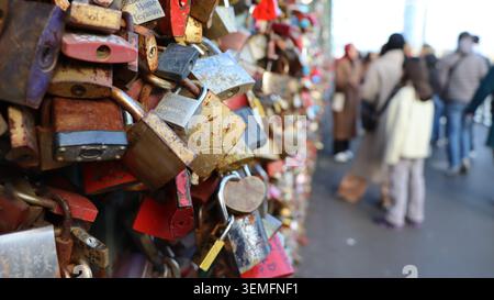 Love Locks on Hohenzollern Bridge, Cologne Stock Photo