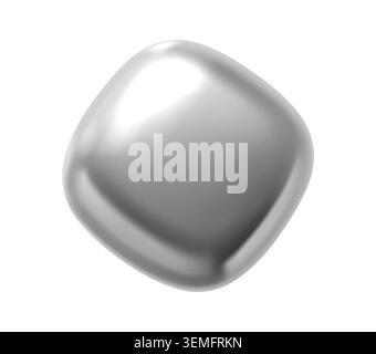 Silver metallic 3d cube with rounded corners realistic shape. Glossy gradient 3d render form, shiny isolated vector shape. Chrome metallic cube realistic element, figure or silver metallic balloon Stock Vector