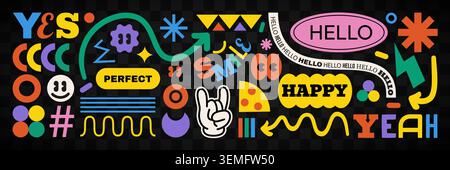 Set of colorful retro stickers and abstract shapes for modern design projects. Vector illustration Stock Vector