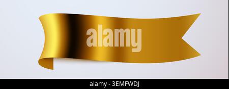 Elegant gold ribbon banner on a light background. Luxury metallic element for sale and design. Vector illustration Stock Vector
