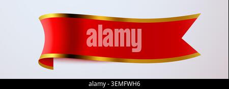Bright red ribbon banner with realistic shadow, ideal for sales and promotions on a light background. Vector illustration. Stock Vector