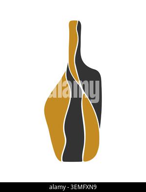 Abstract stylized ceramic vase icon in mid-century modern scandinavian style with mustard yellow and dark charcoal shapes on white background for logo Stock Vector