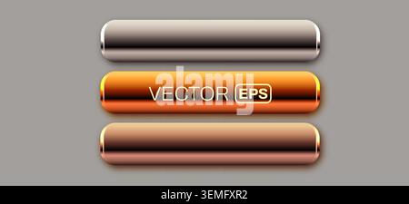 Metallic glossy buttons for user interface design. Set of web banners for website or mobile app. Vector illustration Stock Vector