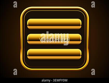 Golden UI buttons and frame set. Elegant user interface elements for web design. Vector illustration Stock Vector