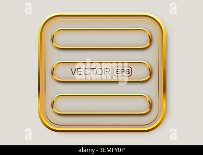 Golden UI buttons and rectangular frame set for web and mobile interface design. Vector illustration. Stock Vector