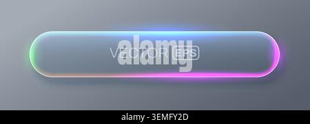 Glassmorphism button with glowing neon border. Modern UI element for web design and mobile app. Vector illustration Stock Vector