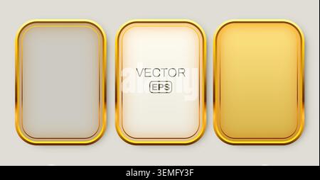 Set of golden rounded rectangular frames and buttons for UI design. Elegant glossy borders. Vector illustration Stock Vector