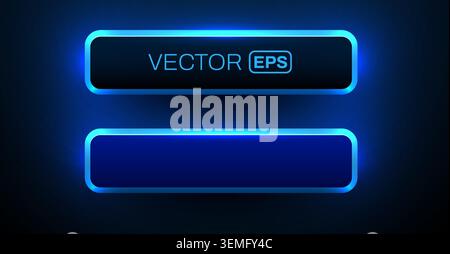Neon blue glowing buttons and interface frames for modern web UI design projects. Vector illustration. Stock Vector
