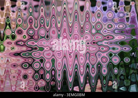 Abstract pink green purple fluid kaleidoscope texture from pink hydrangea flower with intricate concentric oval pattern background for wallpaper Stock Photo