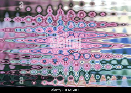 Abstract pink blue mint green fluid kaleidoscope texture from bicolor pink hydrangea flower with starburst oval pattern background for wallpaper Stock Photo