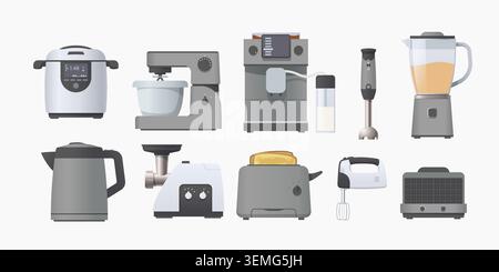 kitchen appliance isolated in set on white Stock Vector