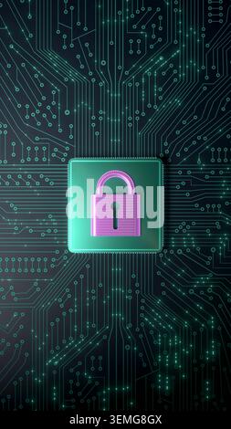 Data protection, circuit board with processor to lock data, encryption, safety, network security. Data protection, circuit board with processor to loc Stock Photo