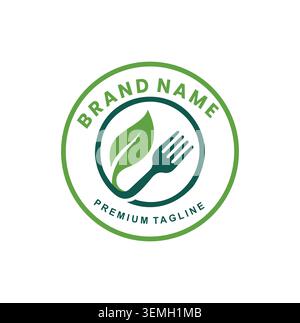 Professional organic catering logo showcasing slanted fork with single leaf. Stock Vector