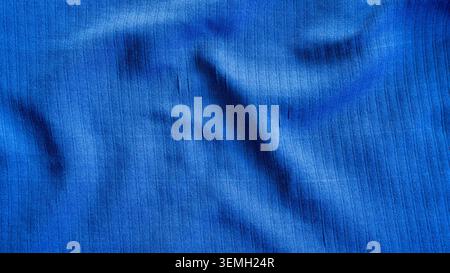 Elegant blue ribbed fabric texture with soft shadows and organic drapery folds Stock Photo