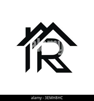 Creative black line letter R real estate logo design. Stock Vector