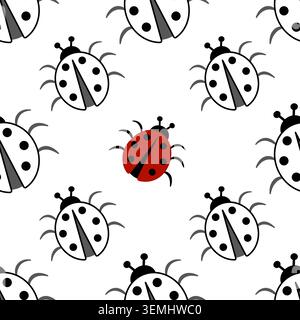 Diagonal pattern of ladybugs. White red bug on white background. Background of animal elements Stock Vector