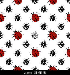 Seamless pattern of ladybugs Black red bugs on white background. Diagonal pattern of animal elements Stock Vector