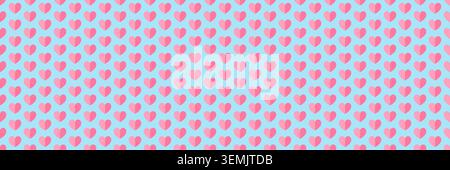 horizontal seamless pastel pink hearts on blue for pattern and background. Stock Vector