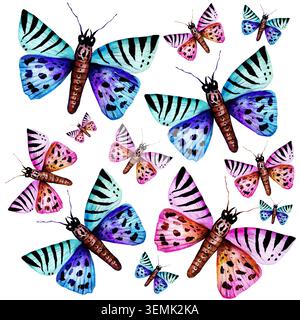 Hand drawn watercolor butterflies seamless pattern Stock Photo