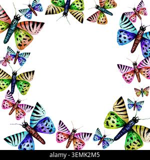 Hand drawn watercolor butterflies seamless frame Stock Photo